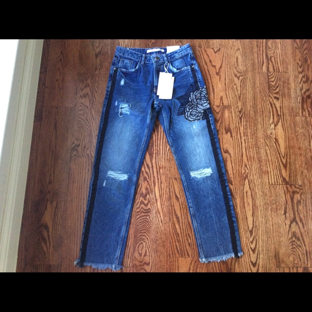 Zara Cropped Cigarette Denim Jeans Size 00 24